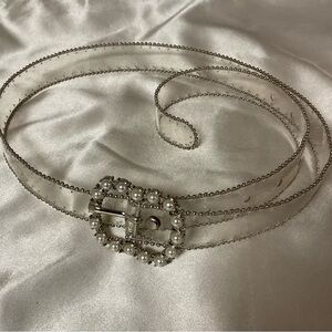 Clear Belt with Pearl Embellished Buckle